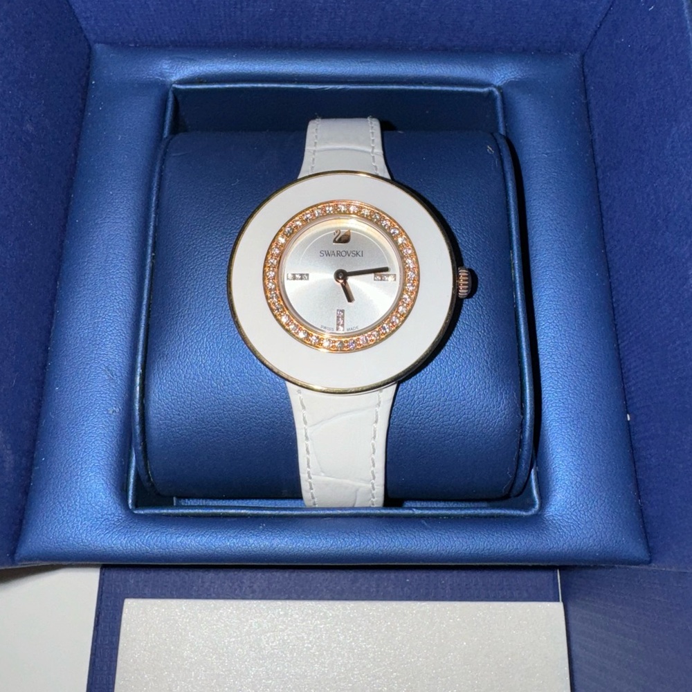 NWT Swarovski White Ceramic Bezel Rosegold Watch womens